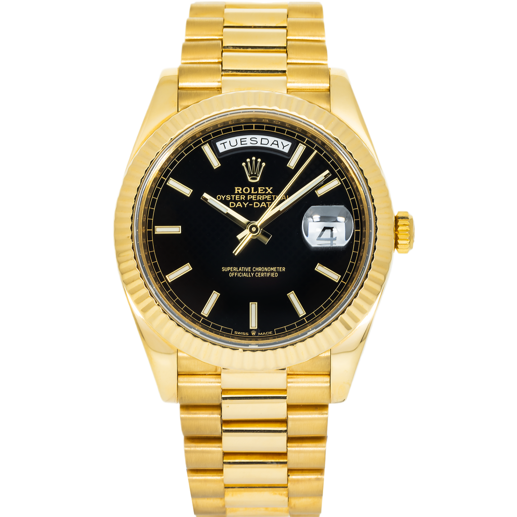 18k Yellow Gold Day-Date 40mm, 228238 Black Dial and President Bracelet