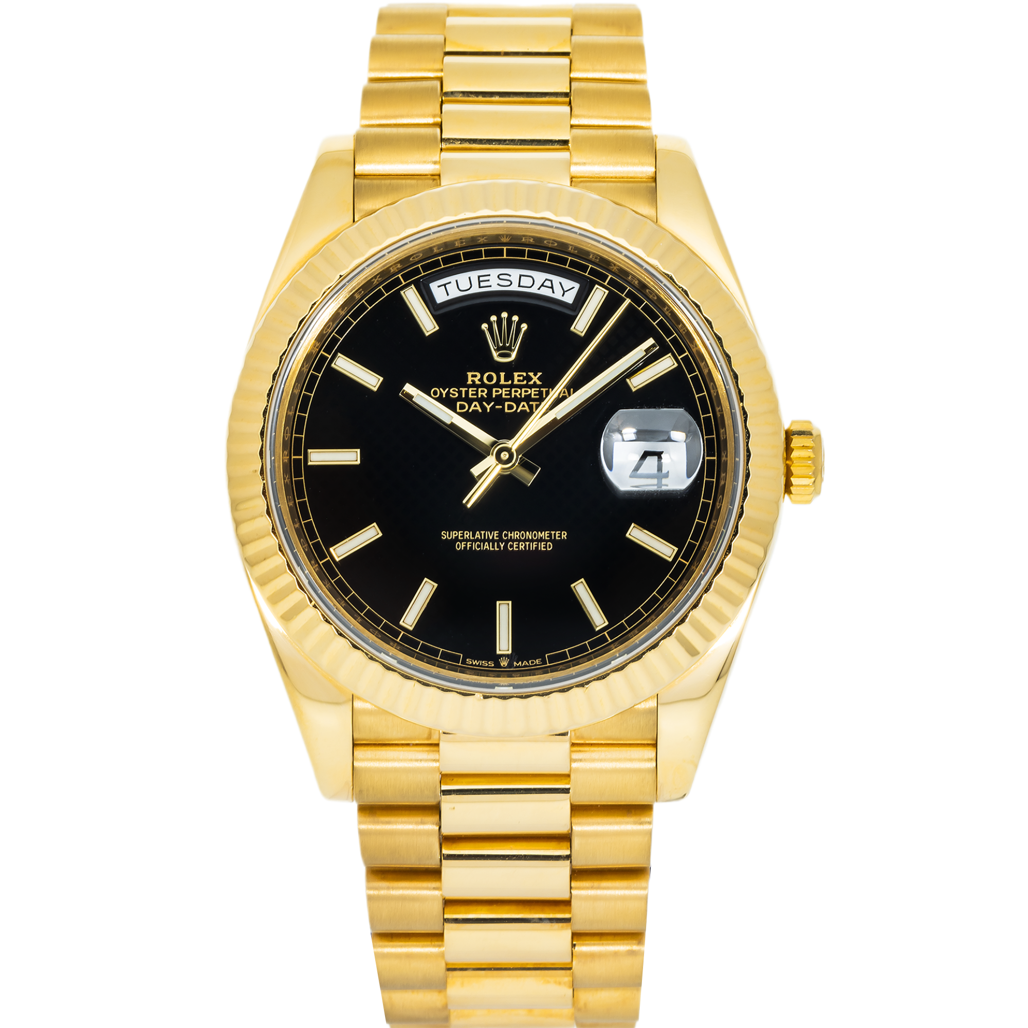 18k Yellow Gold Day-Date 40mm, 228238 Black Dial and President Bracelet