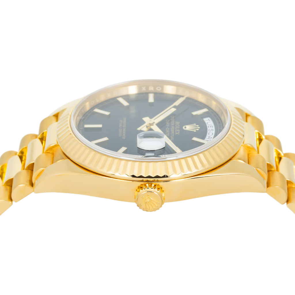18k Yellow Gold Day-Date 40mm, 228238 Black Dial and President Bracelet