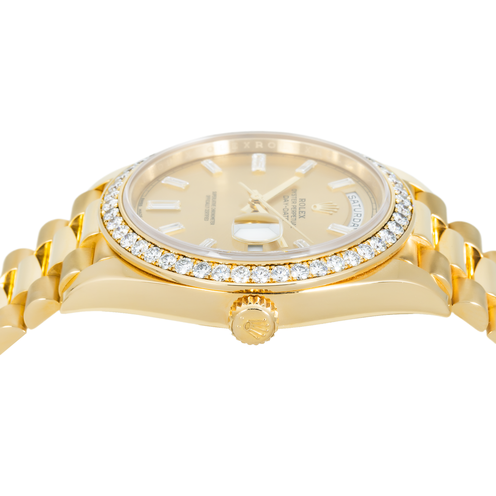 18k Yellow Gold Day-Date 40mm, 228348RBR Factory Diamond Bezel and President Bracelet