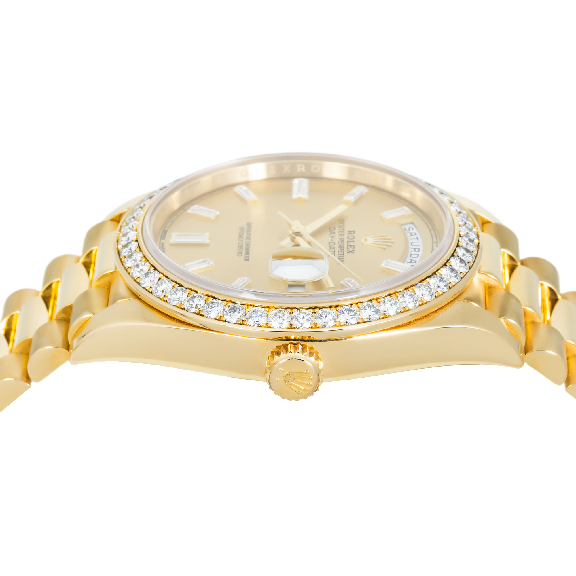 18k Yellow Gold Day-Date 40mm, 228348RBR Factory Diamond Bezel and President Bracelet