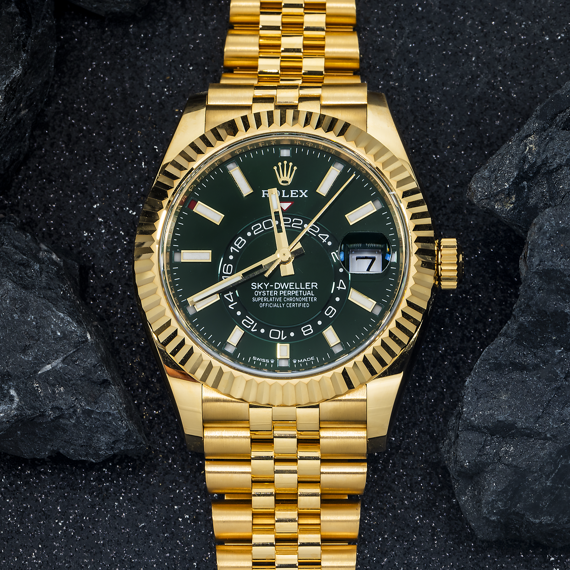 18k Yellow Gold Sky-Dweller 42mm, 336938 Green Dial and Jubilee Bracelet