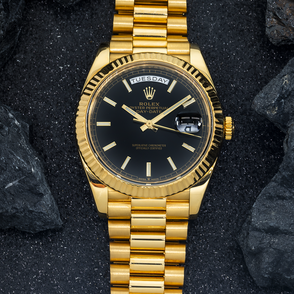 18k Yellow Gold Day-Date 40mm, 228238 Black Dial and President Bracelet