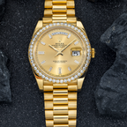 18k Yellow Gold Day-Date 40mm, 228348RBR Factory Diamond Bezel and President Bracelet