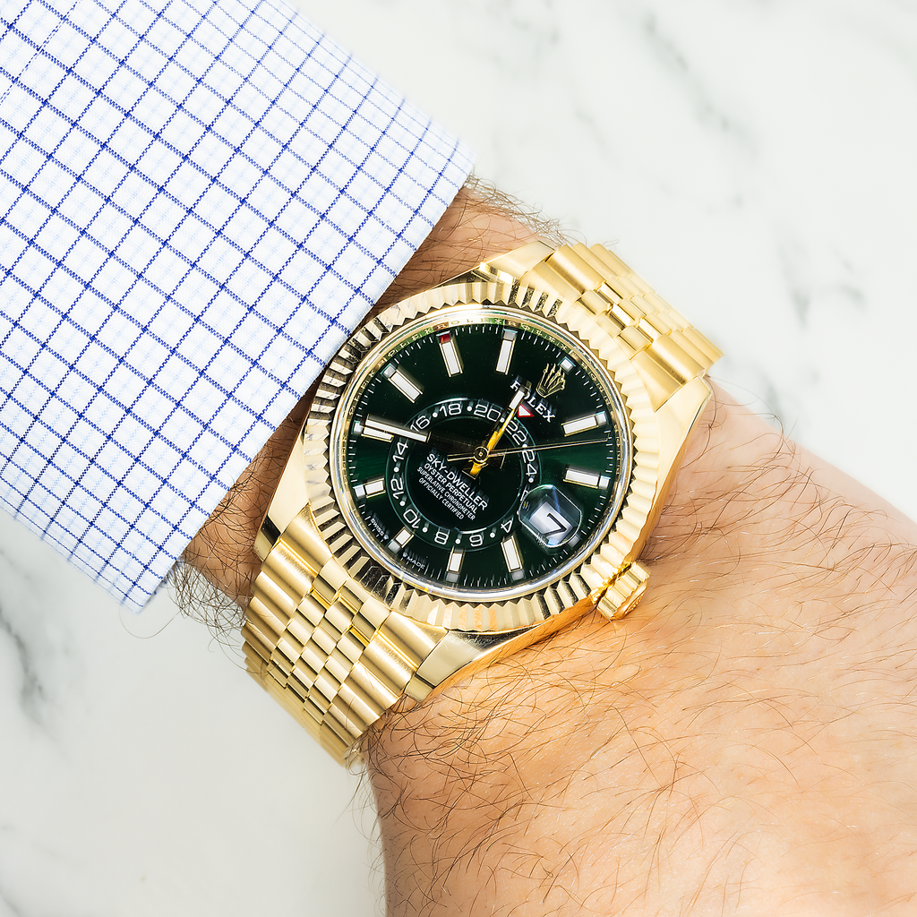 18k Yellow Gold Sky-Dweller 42mm, 336938 Green Dial and Jubilee Bracelet