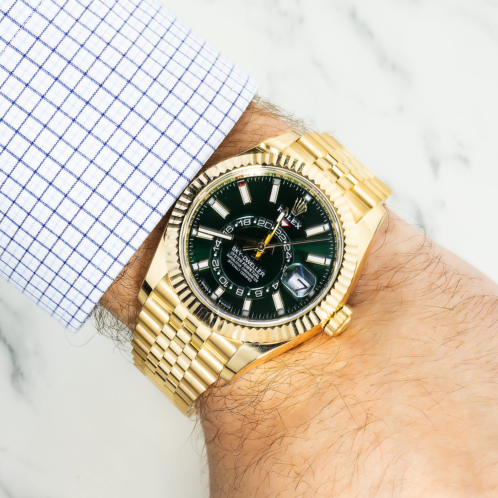 18k Yellow Gold Sky-Dweller 42mm, 336938 Green Dial and Jubilee Bracelet