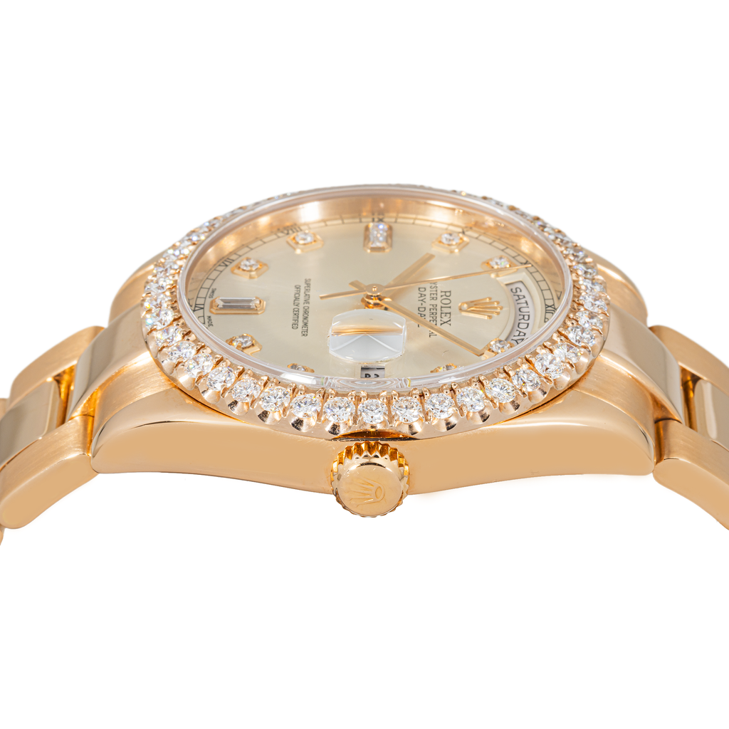 Day-Date 118205 36mm Everose Gold Silver Diamond Dial Diamond Bezel President