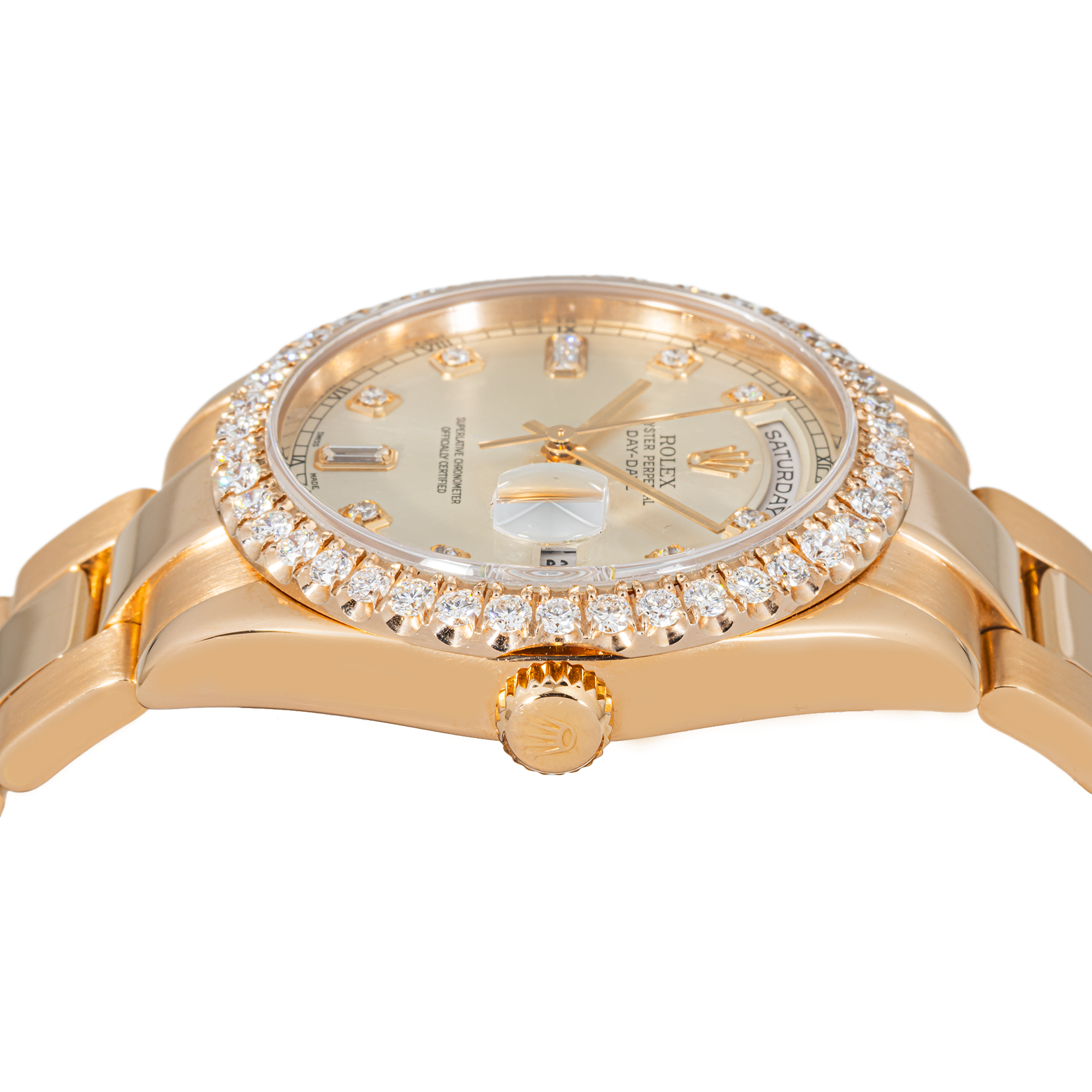Day-Date 118205 36mm Everose Gold Silver Diamond Dial Diamond Bezel President