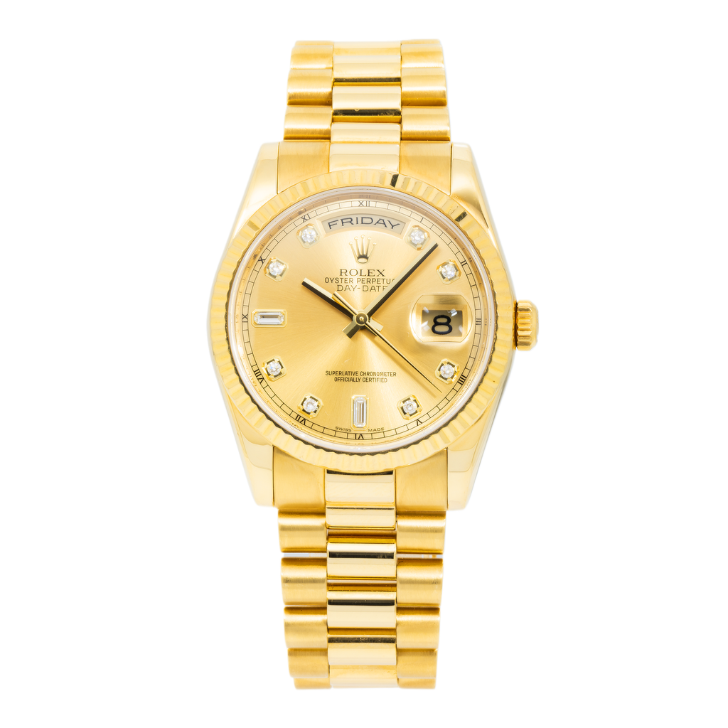 Rolex 18K Yellow Gold Day Date with Champagne Diamond Dial and President Bracelet-Rolex-JD Watches NY
