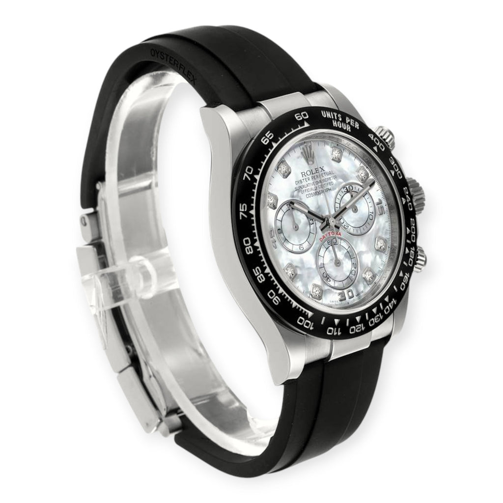 Rolex Cosmograph Daytona 116519 Oysterflex White Gold Mother Of Pearl Diamond Dial Mens Watch-Rolex-JD Watches NY