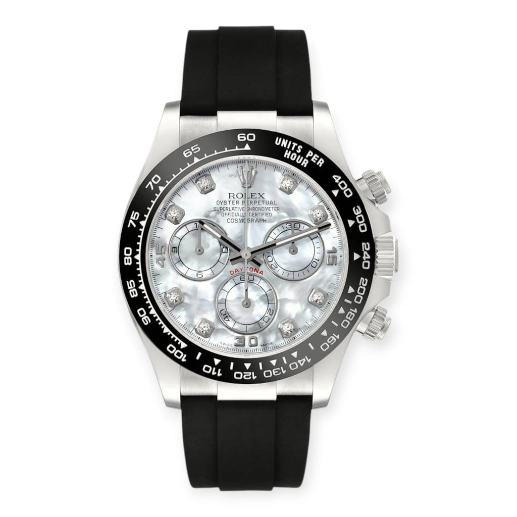 Rolex Cosmograph Daytona 116519 Oysterflex White Gold Mother Of Pearl Diamond Dial Mens Watch-Rolex-JD Watches NY