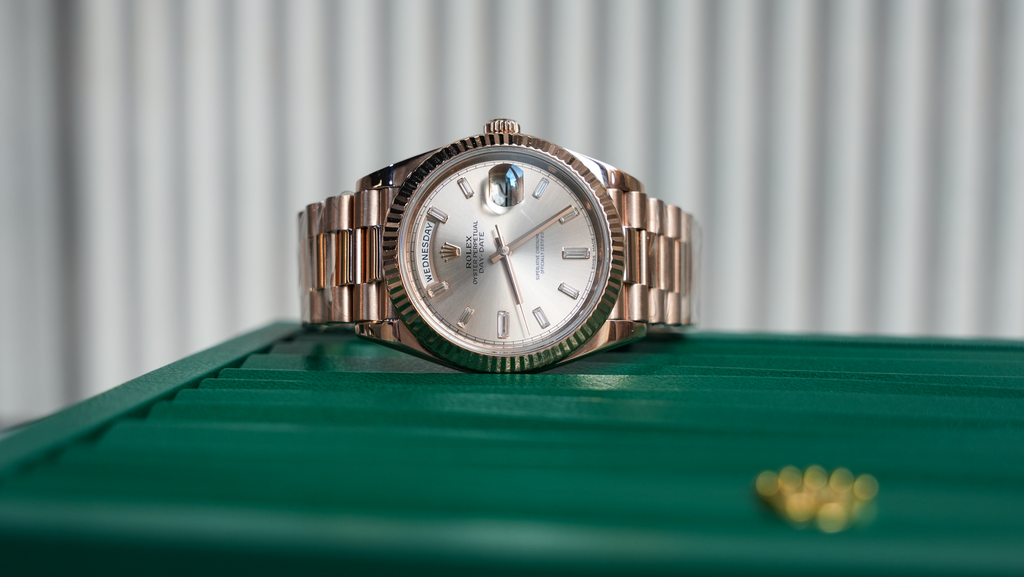 Day-Date 40 – 18k Everose Gold with Sundust Diamond Dial and President Bracelet Ref. 228235