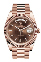 Rolex Day-Date 40 Chocolate Diagonal Motif Dial & Fluted Bezel 18K Everose Gold President 228235-Rolex-JD Watches NY
