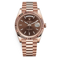 Rolex Day-Date 40 Chocolate Diagonal Motif Dial & Fluted Bezel 18K Everose Gold President 228235-Rolex-JD Watches NY
