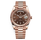 Rolex Day-Date 40 Chocolate Diagonal Motif Dial & Fluted Bezel 18K Everose Gold President 228235-Rolex-JD Watches NY