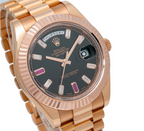 Rolex Day-Date II 41mm 218235 – Black Dial with Factory Ruby & Diamond Markers – 18K Rose Gold President Bracelet-Rolex-JD Watches NY