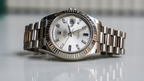Rolex Day-Date II – White Gold Silver Dial with Blue Sapphire & Baguette Markers Ref. 218239-JD Watches NY-JD Watches NY