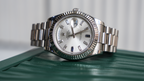 Rolex Day-Date II – White Gold Silver Dial with Blue Sapphire & Baguette Markers Ref. 218239-JD Watches NY-JD Watches NY