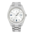 Rolex Day-Date II – White Gold Silver Dial with Blue Sapphire & Baguette Markers Ref. 218239-JD Watches NY-JD Watches NY