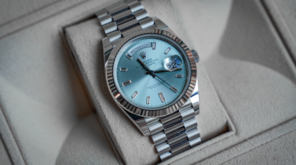 Rolex Platinum President Day-Date 40 – Ice Blue Baguette Dial Ref. 228236-Rolex-JD Watches NY