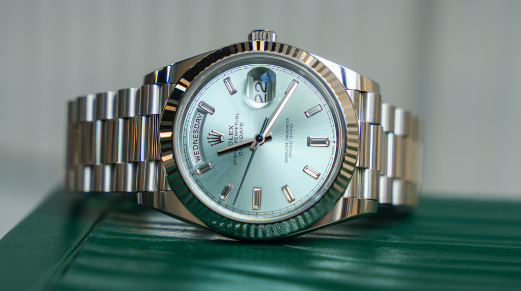 Rolex Platinum President Day-Date 40 – Ice Blue Baguette Dial Ref. 228236-Rolex-JD Watches NY