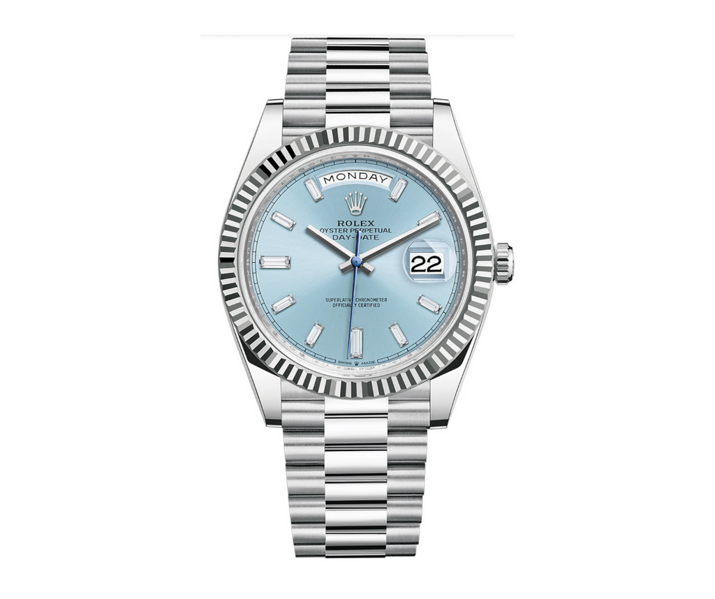 Rolex Platinum President Day-Date 40 – Ice Blue Baguette Dial Ref. 228236-Rolex-JD Watches NY