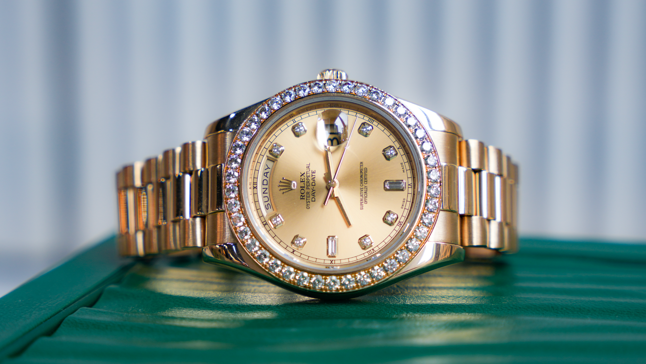 Rolex President Day-Date 36 – Yellow Gold Champagne Dial with Diamond Bezel & Markers-Rolex-JD Watches NY