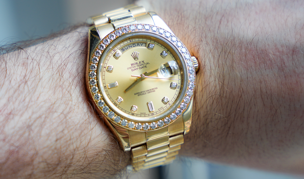 Rolex President Day-Date 36 – Yellow Gold Champagne Dial with Diamond Bezel & Markers-Rolex-JD Watches NY
