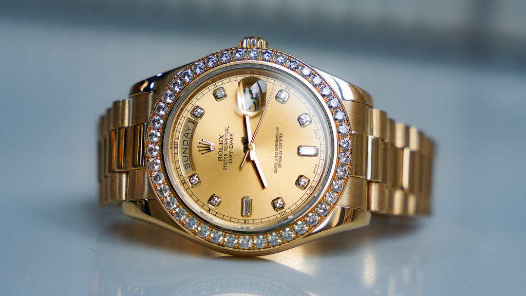 Rolex President Day-Date 36 – Yellow Gold Champagne Dial with Diamond Bezel & Markers-Rolex-JD Watches NY