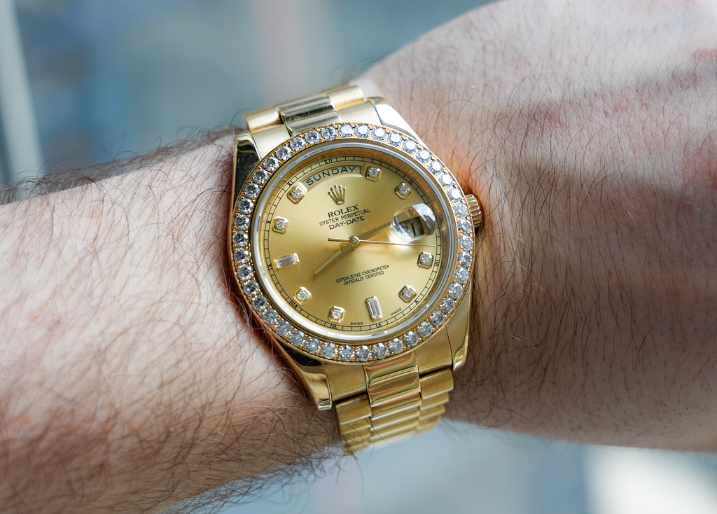 Rolex President Day-Date 36 – Yellow Gold Champagne Dial with Diamond Bezel & Markers-Rolex-JD Watches NY