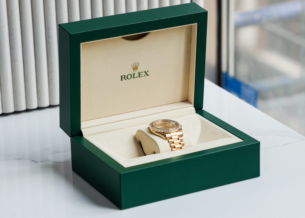 Rolex President Day-Date 36 – Yellow Gold Champagne Dial with Diamond Bezel & Markers-Rolex-JD Watches NY