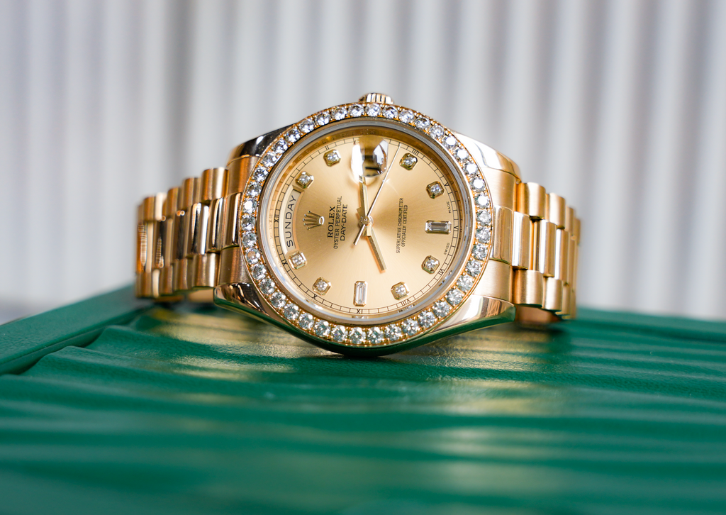 Rolex President Day-Date 36 – Yellow Gold Champagne Dial with Diamond Bezel & Markers-Rolex-JD Watches NY