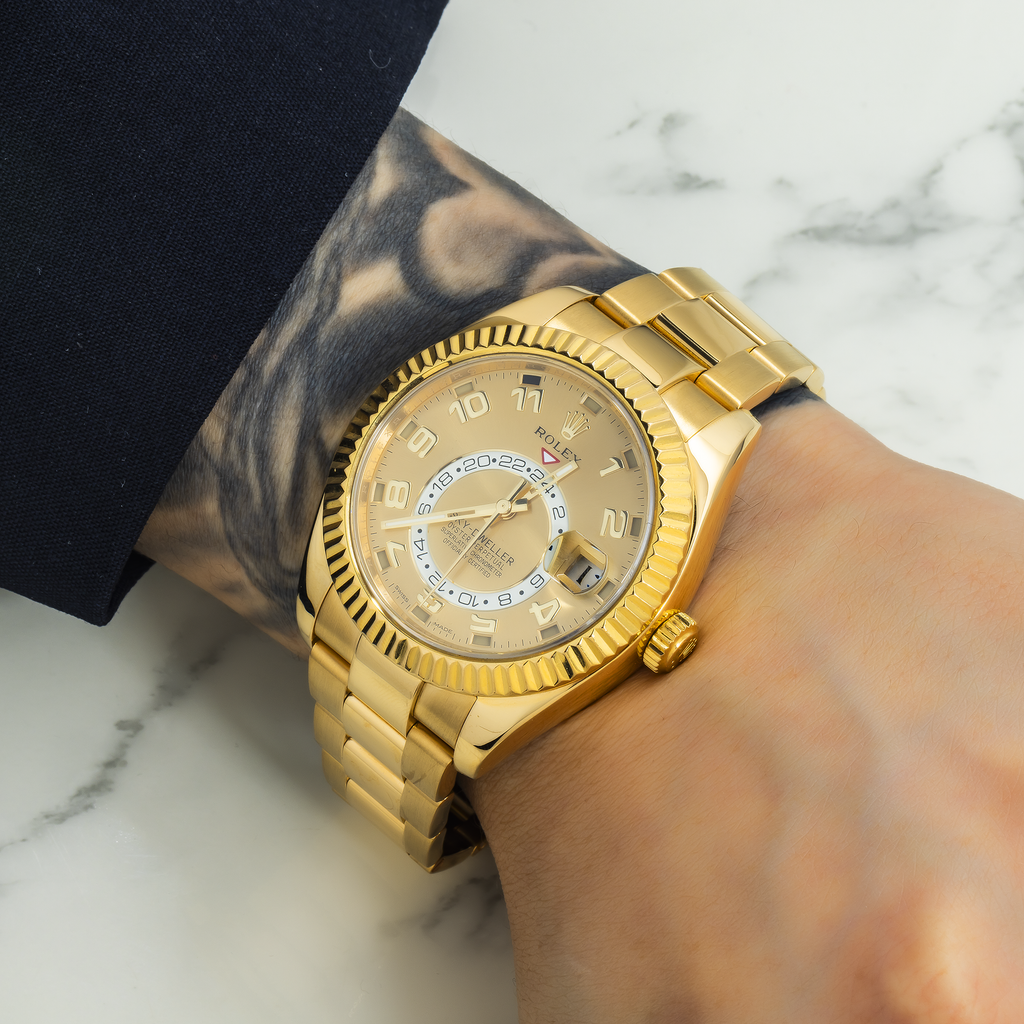 Rolex Sky-Dweller 326938 42mm 18k Yellow Gold Champagne Dial Oyster Bracelet Men’s Watch (Years 2010 to 2015)-Rolex-JD Watches NY