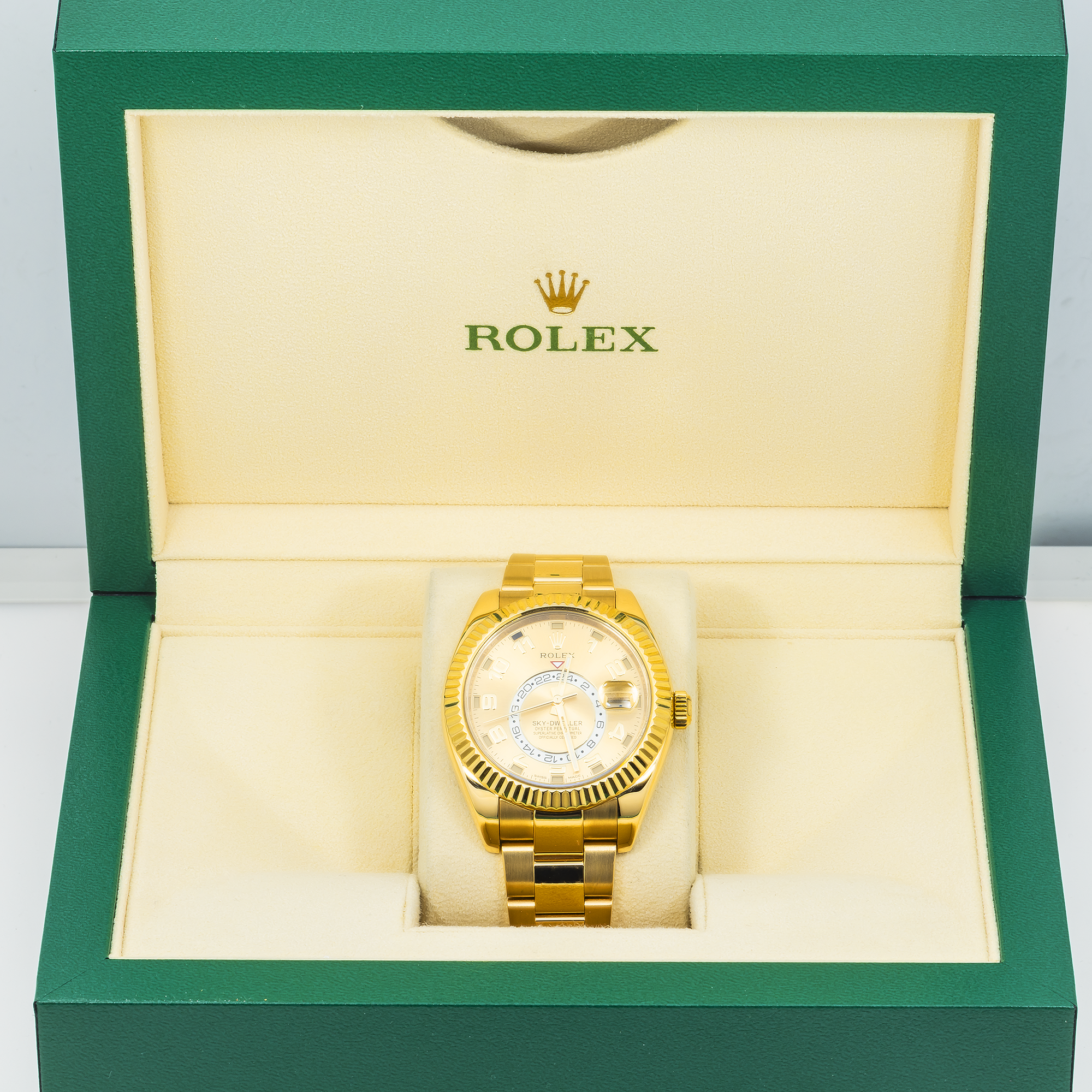 Rolex Sky-Dweller 326938 42mm 18k Yellow Gold Champagne Dial Oyster Bracelet Men’s Watch (Years 2010 to 2015)-Rolex-JD Watches NY