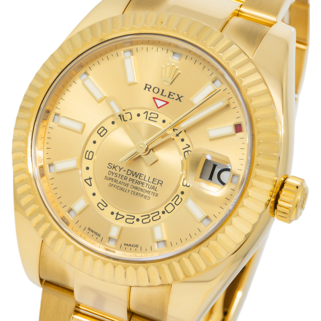 Rolex Sky-Dweller 326938 42mm 18k Yellow Gold Champagne Dial with Champagne Hour Markers – Oyster Bracelet (Year: 2020-2024)-Rolex-JD Watches NY