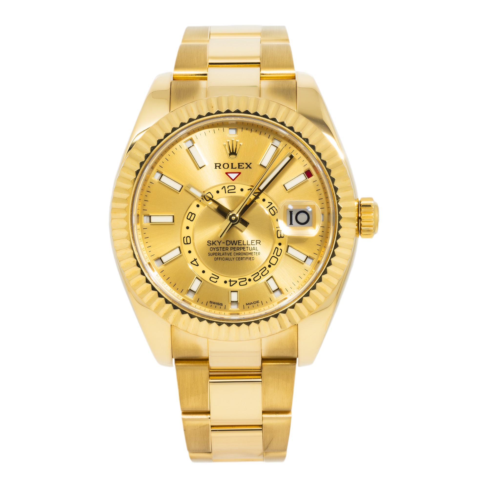Rolex Sky-Dweller 326938 42mm 18k Yellow Gold Champagne Dial with Champagne Hour Markers – Oyster Bracelet (Year: 2020-2024)-Rolex-JD Watches NY