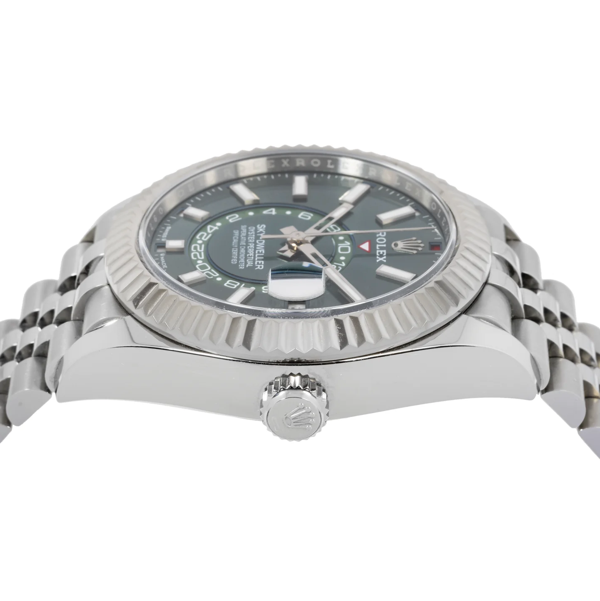 Sky-Dweller – Stainless Steel with Green Dial and Fluted Bezel on Jubilee Bracelet Ref. 336934