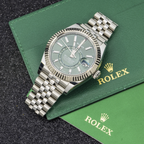 Sky-Dweller – Stainless Steel with Green Dial and Fluted Bezel on Jubilee Bracelet Ref. 336934
