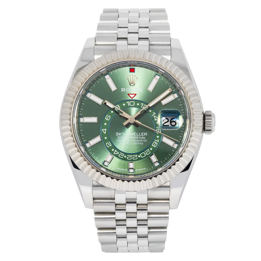 Sky-Dweller – Stainless Steel with Green Dial and Fluted Bezel on Jubilee Bracelet Ref. 336934