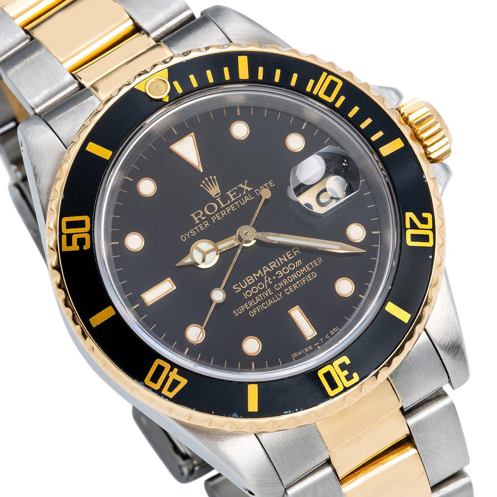 Rolex Submariner 40MM Two Tone Watch Black Bezel Black Dial 16613-Rolex-JD Watches NY