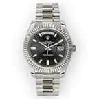 Rolex White Gold Day-Date 40 Watch Black Baguette Diamond Dial - President Bracelet-Rolex-JD Watches NY