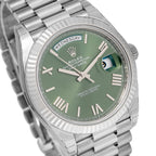 Rolex White Gold Day-Date 40 Watch Olive Green Roman Dial - President Bracelet 228239-Rolex-JD Watches NY