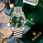 Rolex White Gold Day-Date 40 Watch Olive Green Roman Dial - President Bracelet 228239-Rolex-JD Watches NY