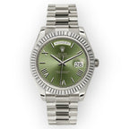 Rolex White Gold Day-Date 40 Watch Olive Green Roman Dial - President Bracelet 228239-Rolex-JD Watches NY