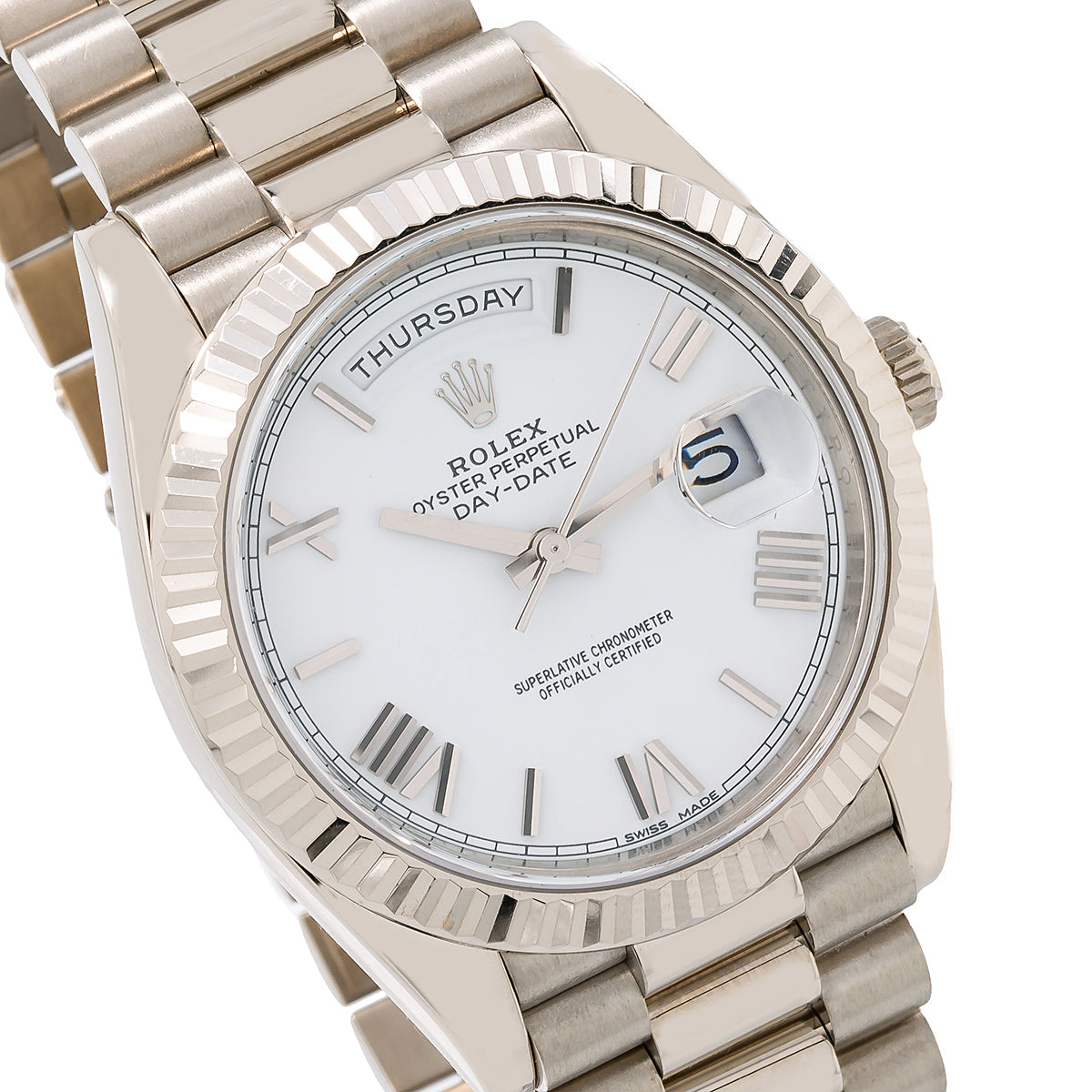 Rolex White Gold Day-Date 40 Watch White Roman Dial - President Bracelet 228239-Rolex-JD Watches NY