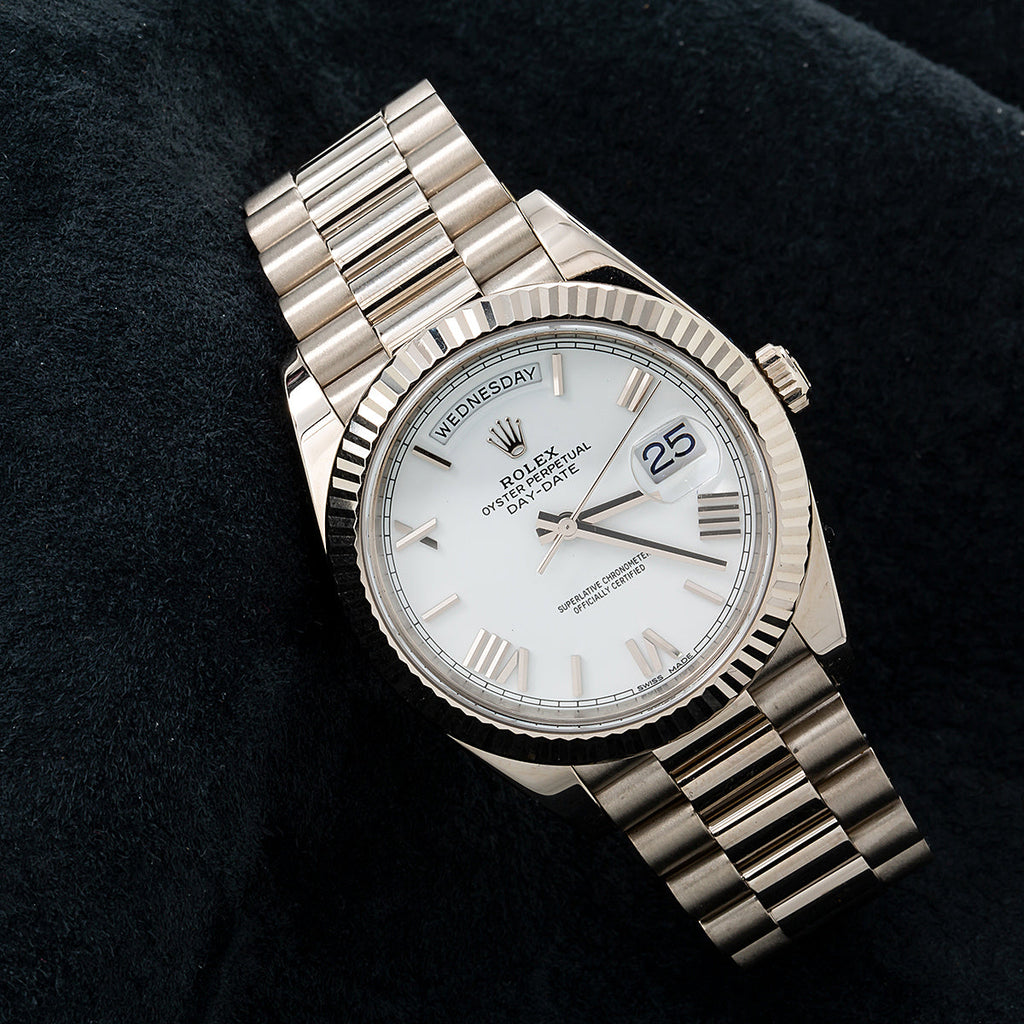 Rolex White Gold Day-Date 40 Watch White Roman Dial - President Bracelet 228239-Rolex-JD Watches NY