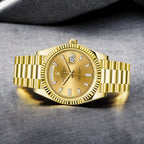 Rolex Yellow Gold Day-Date 40 Watch Champagne Baguette Diamond Dial - President Bracelet-Rolex-JD Watches NY