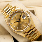 Rolex Yellow Gold Day-Date 40 Watch Champagne Baguette Diamond Dial - President Bracelet-Rolex-JD Watches NY