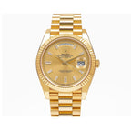 Rolex Yellow Gold Day-Date 40 Watch Champagne Baguette Diamond Dial - President Bracelet-Rolex-JD Watches NY