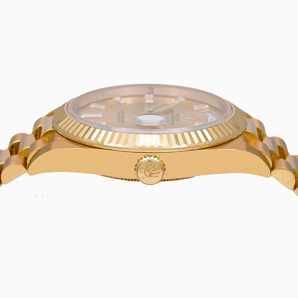 Rolex Yellow Gold Day-Date 40 Watch Champagne Baguette Diamond Dial - President Bracelet-Rolex-JD Watches NY